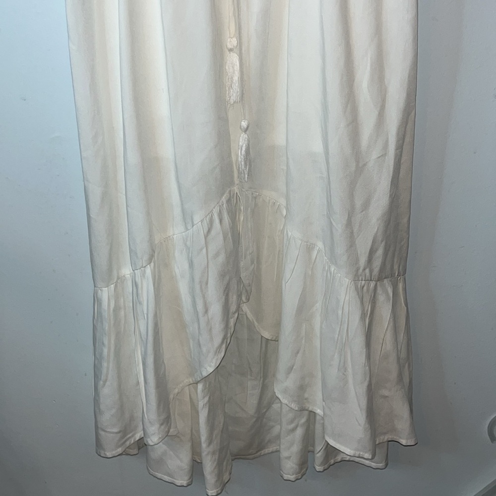 Indigo Rose Size Large Ruffle Sleeveless Button Front Off White High Low Dress - Picture 3 of 10